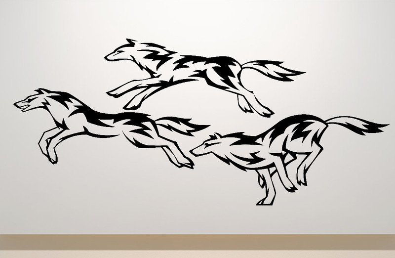 WOLVES WOLF PACK SET OF 3 WALL VINYL DECAL STICKERS COLOR CHOICE REMOVES