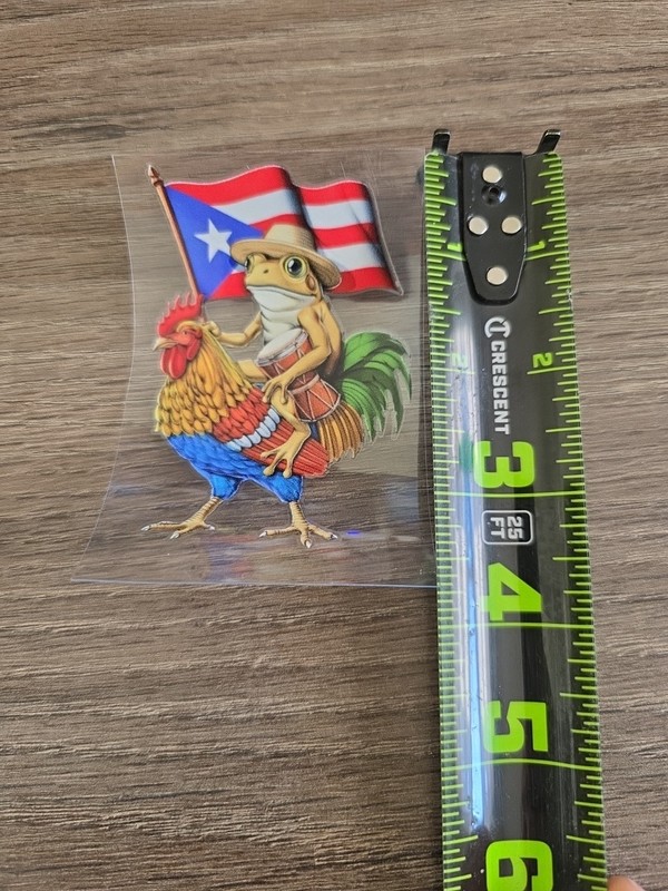 Coqui Riding Rooster | Puerto Rico Flag Decal | UV DTF Made In USA gallery