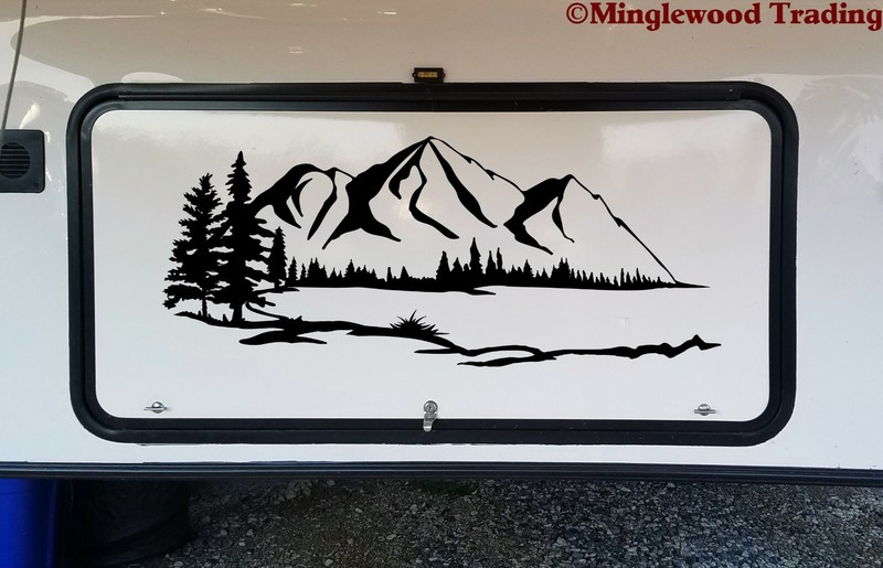 Lake Mountain Trees Scene Vinyl Sticker – Camper RV Travel Trailer Graphics