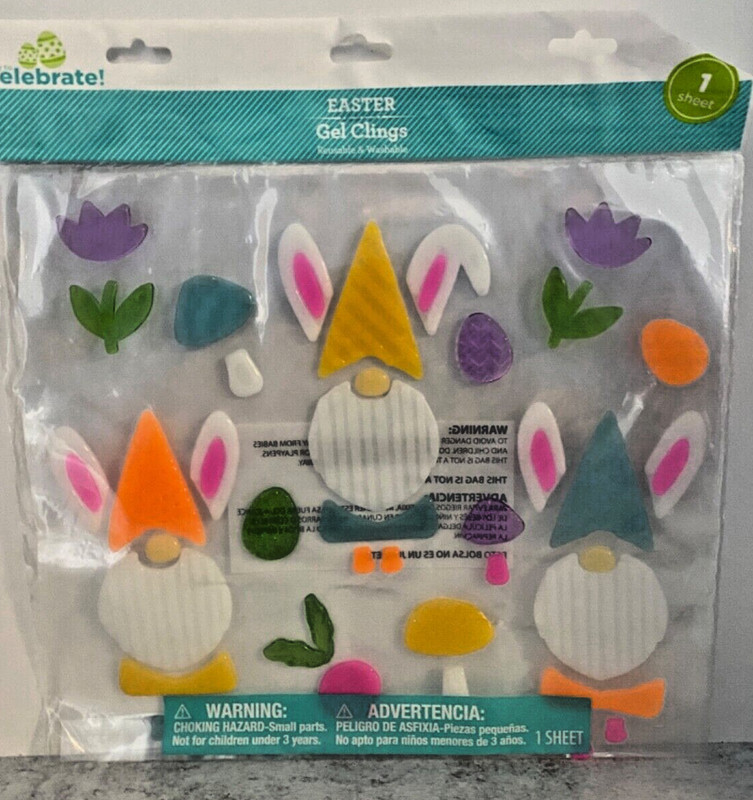 Easter Bunny Gnome Window Gel Stickers Cling Decor classroom flowers mushrooms
