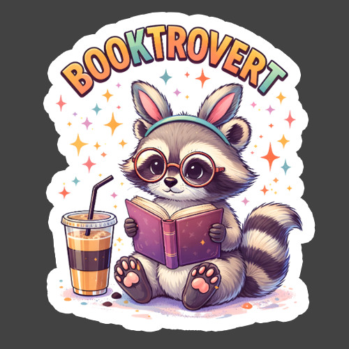 Booktrovert Sticker Vinyl Decal Reading Raccoon Coffee Book Lover Introvert