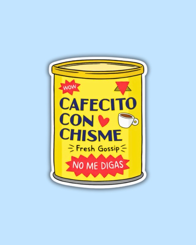 Die Cut Peeking Cafecito Chisme Sticker 2” Water Resistant UV Resistant
