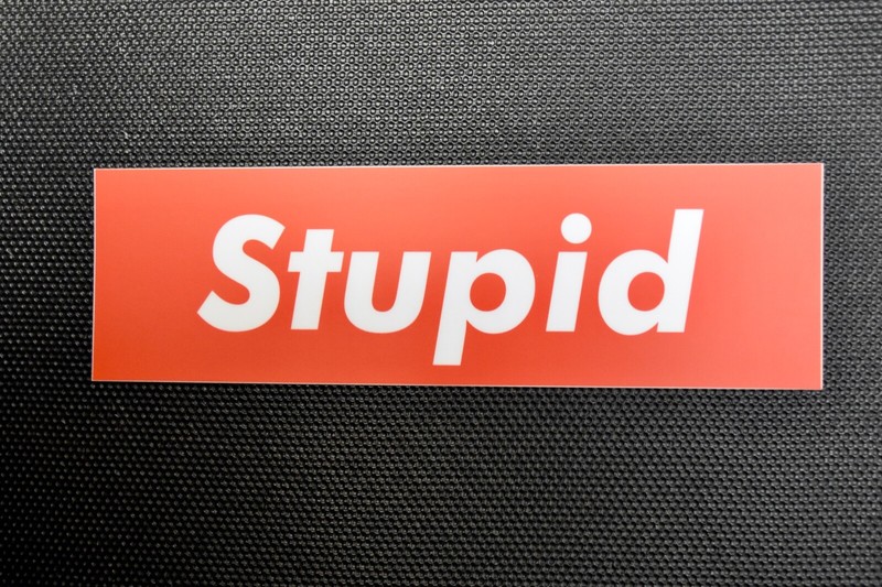 Red STUPID Box Sticker Logo Vinyl Decal