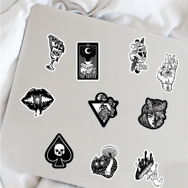 200/100/50 Black and White Dark Gothic Graffitr Sticker Packs gallery
