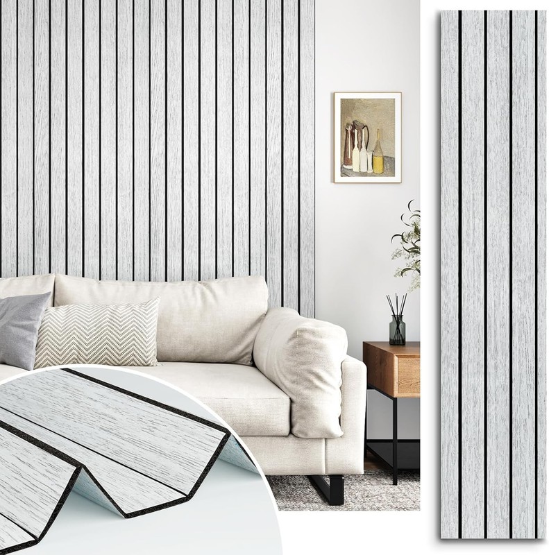 White/Grey 3D Wood Slat Panels for Walls Peel and Stick PVC Slat Wall Paneling S