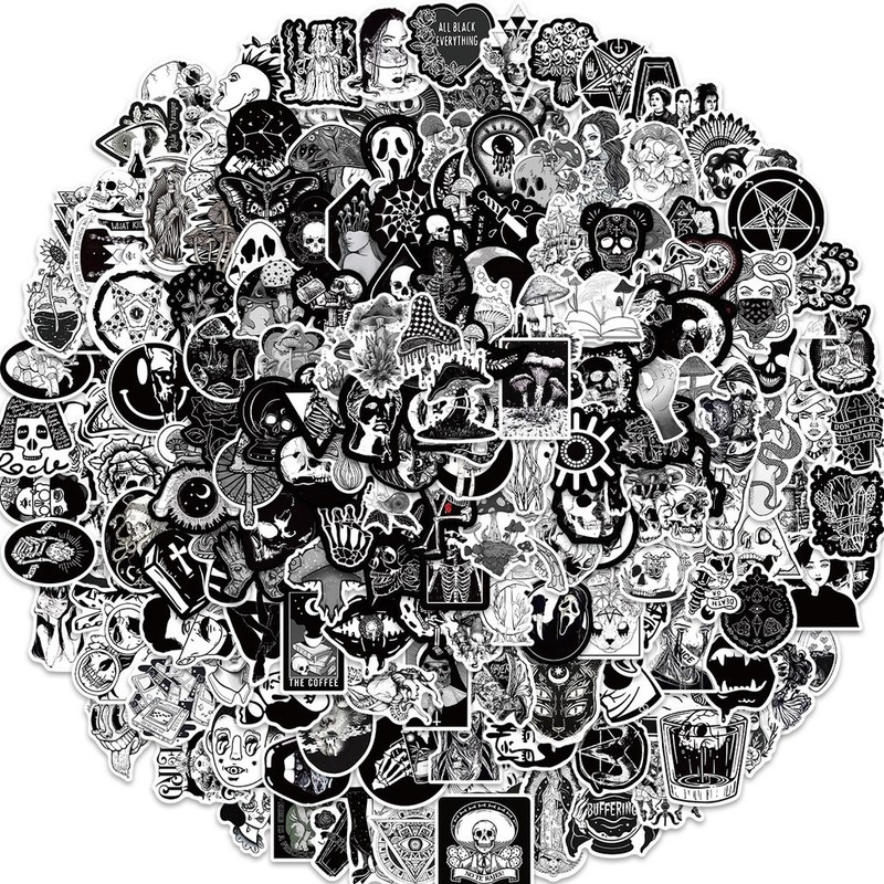 200/100/50 Black and White Dark Gothic Graffitr Sticker Packs gallery