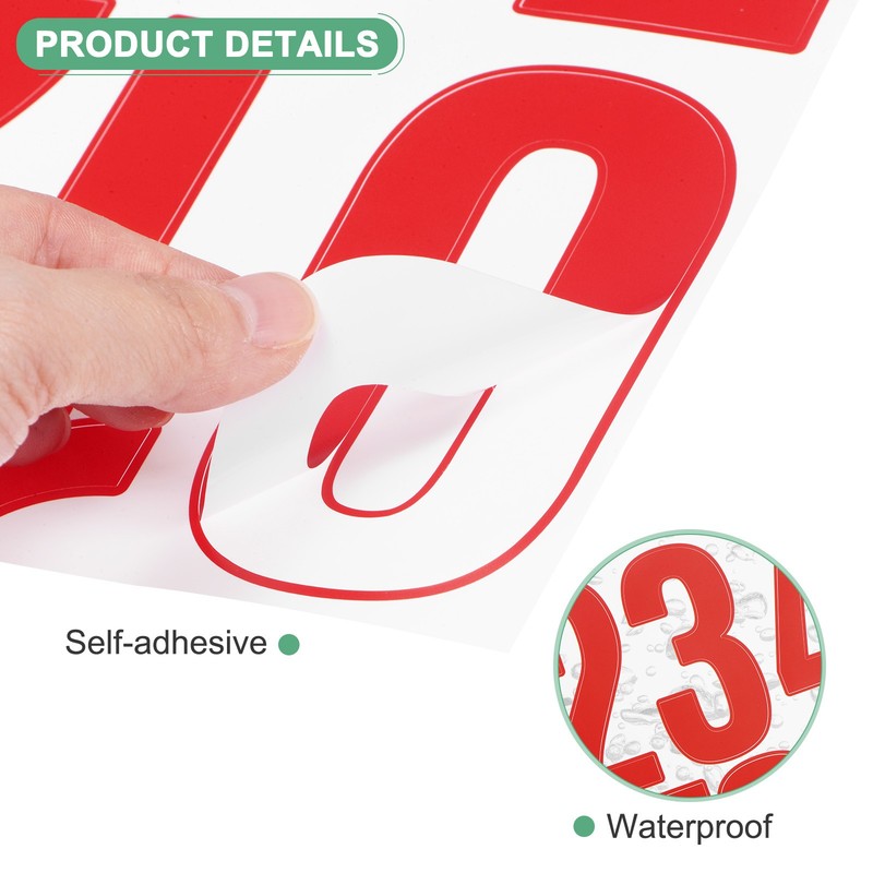 12-Sheets Numbers Stickers, 4" Vinyl 0-9 Number Stickers[120pcs, Red] gallery