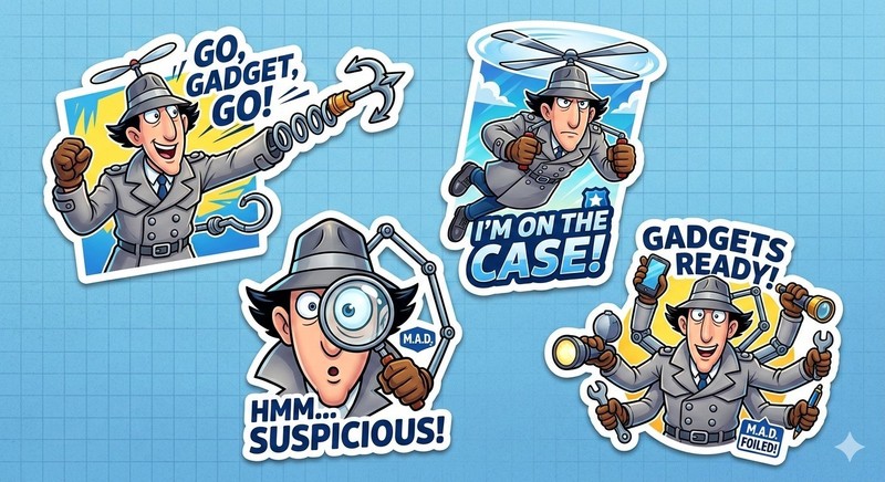 4 Inspector Gadget Stickers Decal Phone Laptop