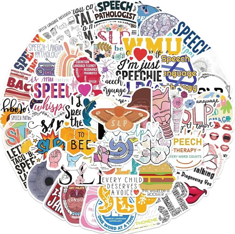 SLP Stickers, Speech Therapy Decals, 56PCS Speech Language Pathologist Stickers