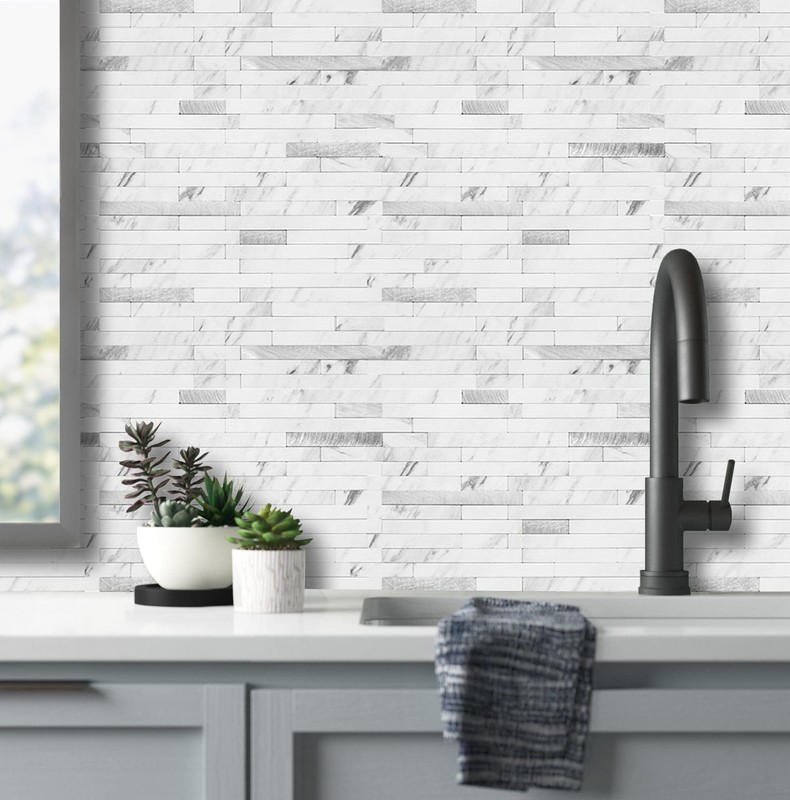 20 Sheets Faux Stone 11.7"x5.9"x0.12", Marble White + Metal Silver gallery
