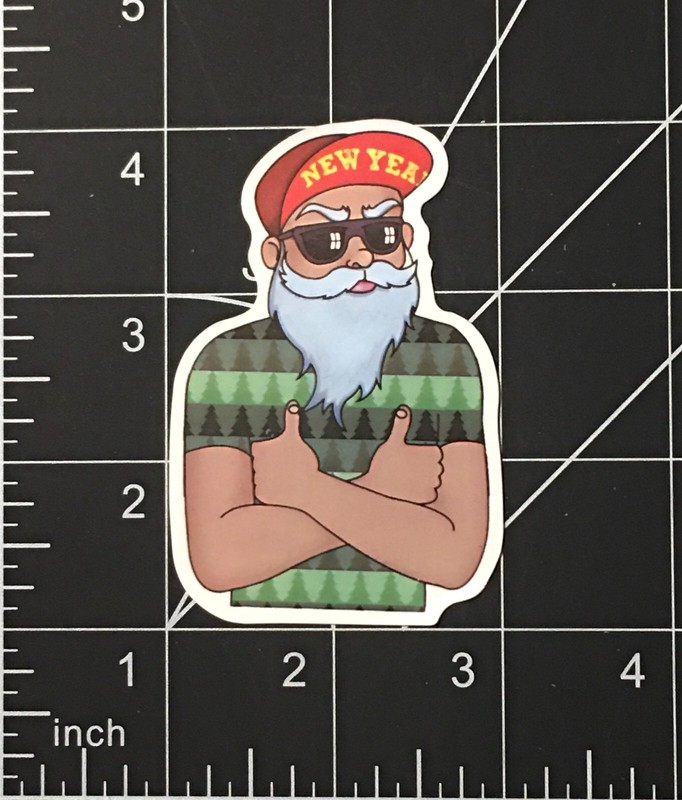 Santa Clause Vinyl Sticker New Year Hat Two Thumbs Up Sunglasses Durable