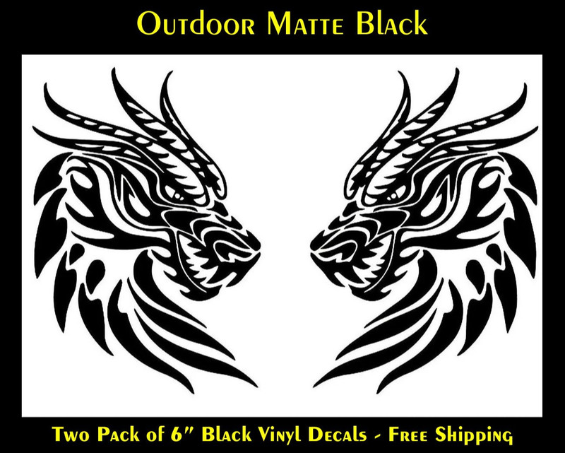 Dragon Pair Mirrored 6″ x 4″ Outdoor Matte Black Car Truck Door Bumper
