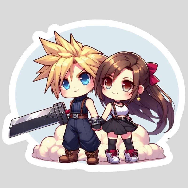 Cloud Strife, Tifa Lockhart, Final Fantasy VII, FF7 Cute, Kawaii Vinyl sticker
