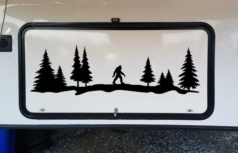Bigfoot in Tree Line V4 Vinyl Decal - Sasquatch Pine Forest Woods Hiking Camping gallery
