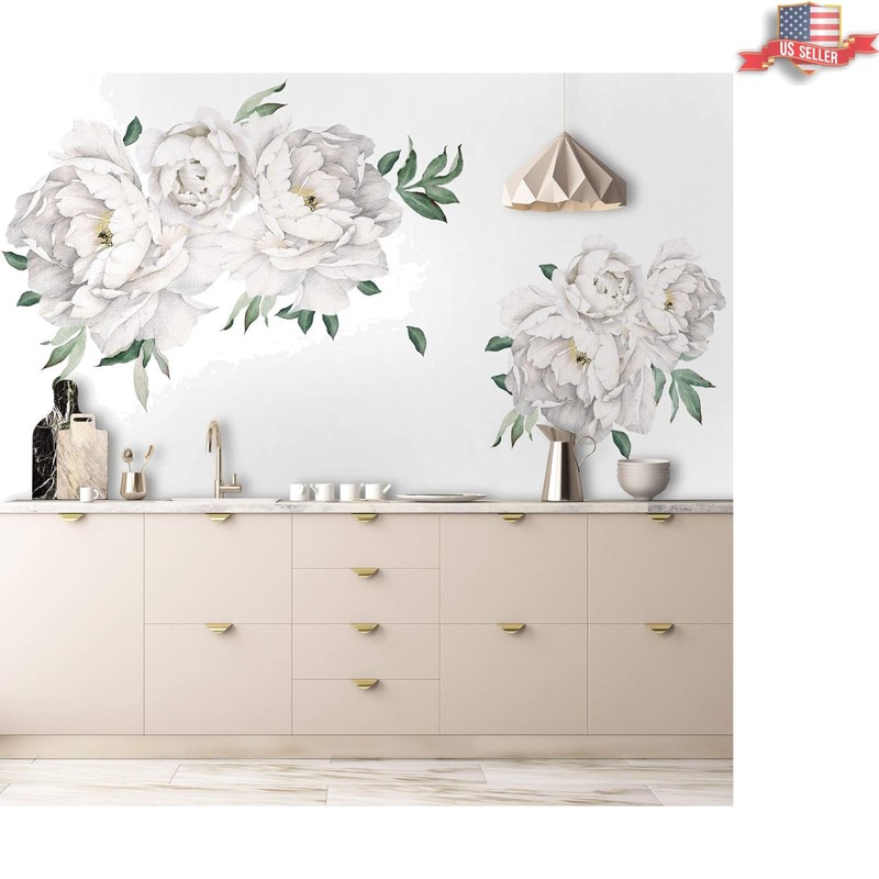 Elegant Floral Peony Stickers for Walls – Green Guard Certified, Matte Finish