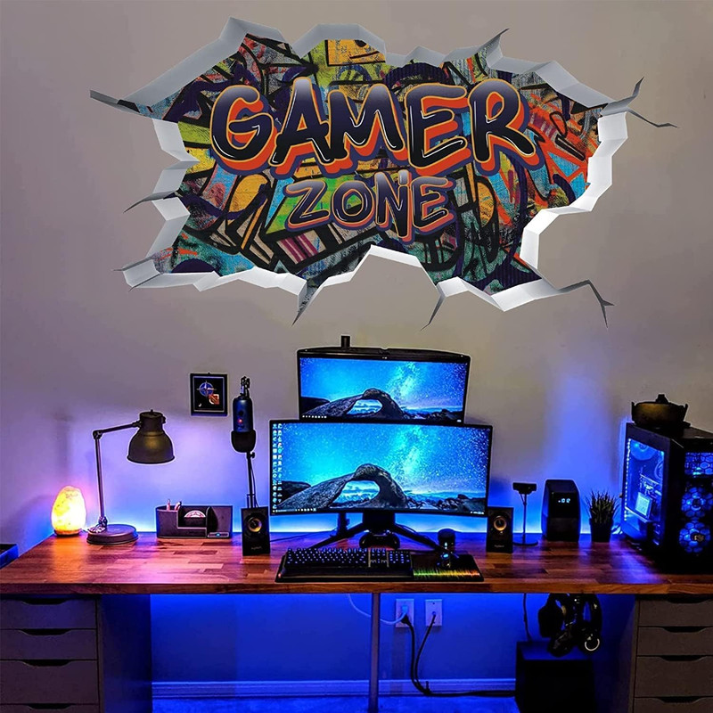 3D Game Wall Decals,Gaming Wall Stickers for Boys Room Gamer Zone Sticker Video gallery