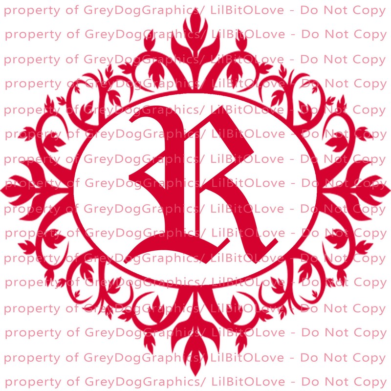 Fancy Frame Monogram 1 Letter Calligraphy Font Personalized Sticker Initial Lace