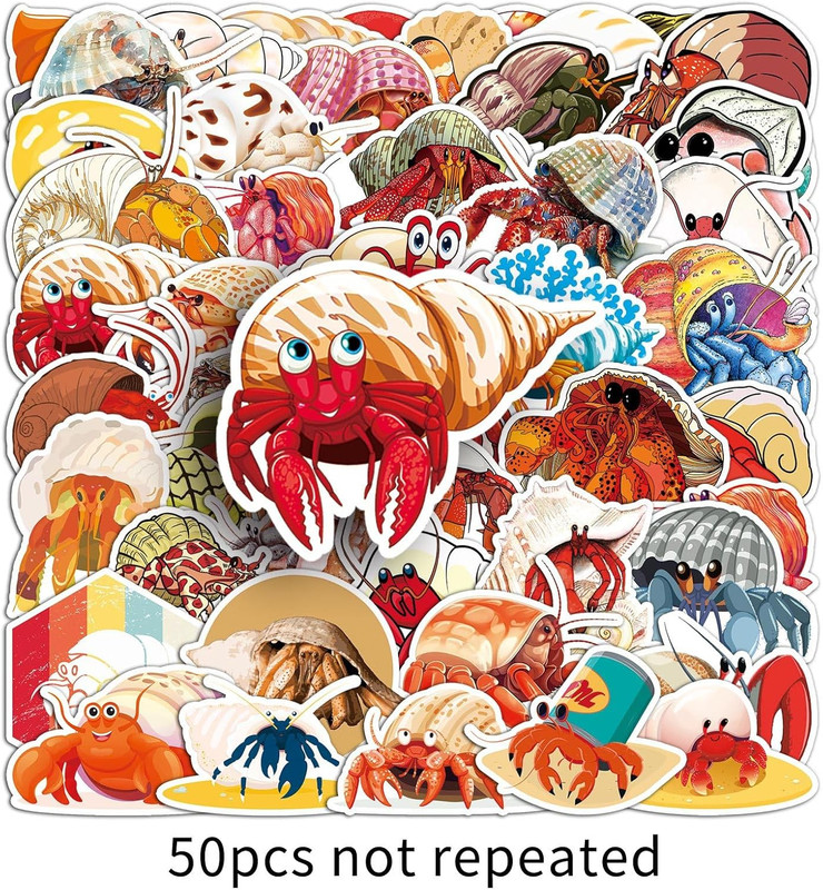 50 Pcs Unique Hermit Crab Stickers, 1.5-3 Inches Waterproof Vinyl Decals for Jou gallery