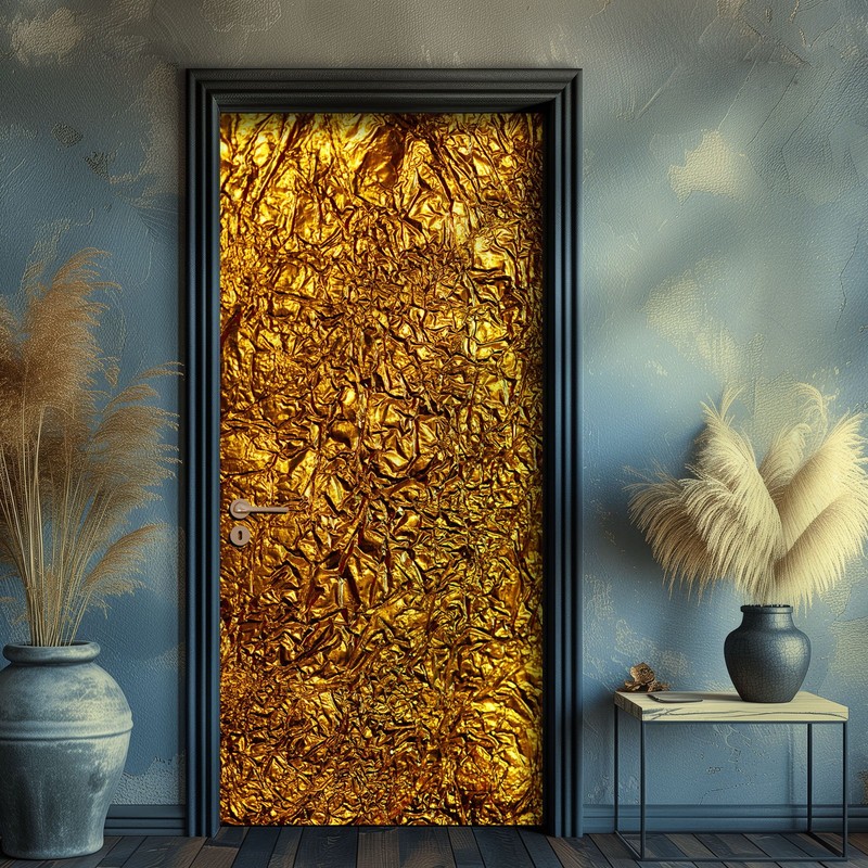 Gold Door Sticker, Golden Pattern, Laminated Cover Wrap, Peel’n’Stick. 1 Piece