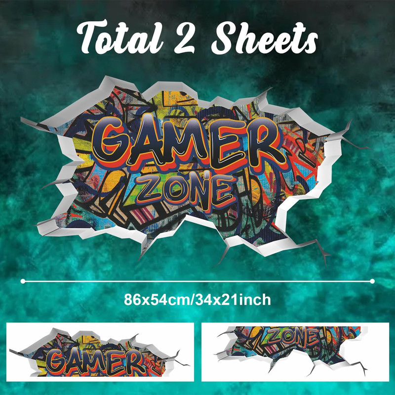 3D Game Wall Decals,Gaming Wall Stickers for Boys Room Gamer Zone Sticker Video gallery