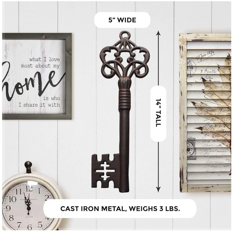 Large Cast Iron Skeleton Key Wall Decor – Rustic Bronze
