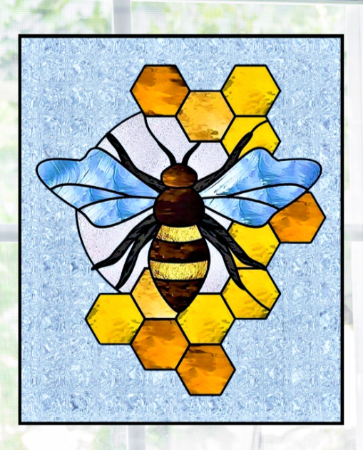 Bee & Honeycomb Faux Stained-Glass WINDOW CLING Sun-catcher Size 9.6″ Vinyl
