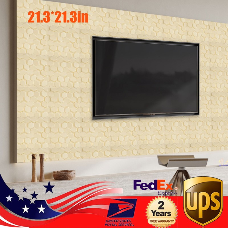 Beige 21.3″ x 21.3″ 3D Honeycomb Tile Brick Wall Sticker Waterproof Wall Panels