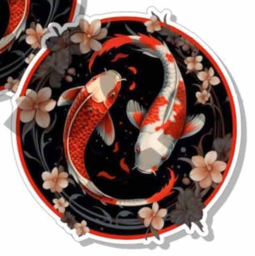 Koi Fish Two Fishes Decals Japanese Fish Stickers Tackle Box RV Truck Trailer gallery