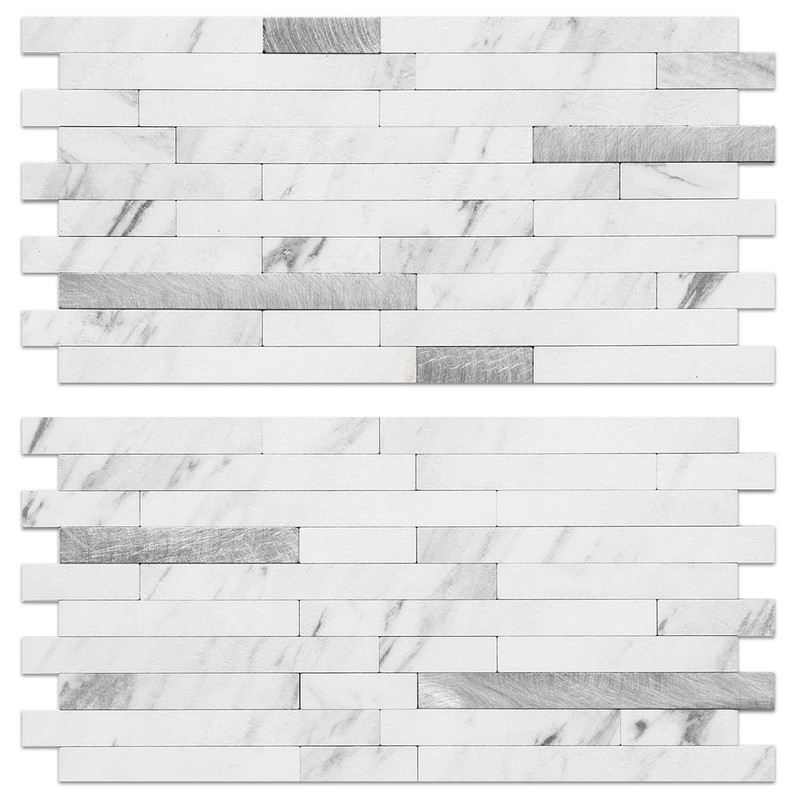 20 Sheets Faux Stone 11.7"x5.9"x0.12", Marble White + Metal Silver