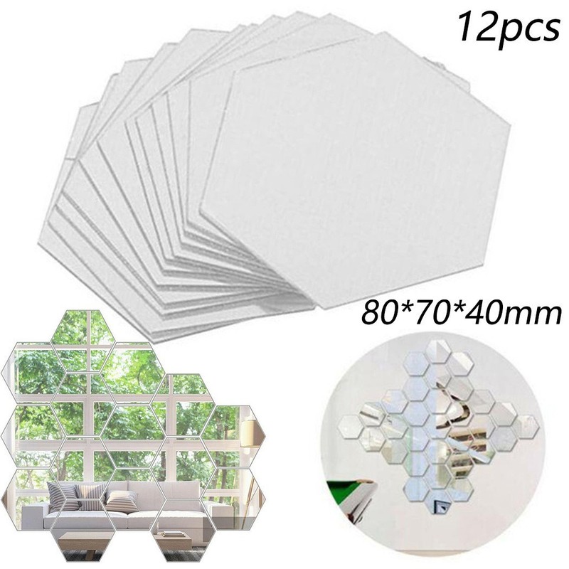 12/36pcs Art Mirror Hexagon Removable Acrylic Wall Stickers DIY Room Decor gallery