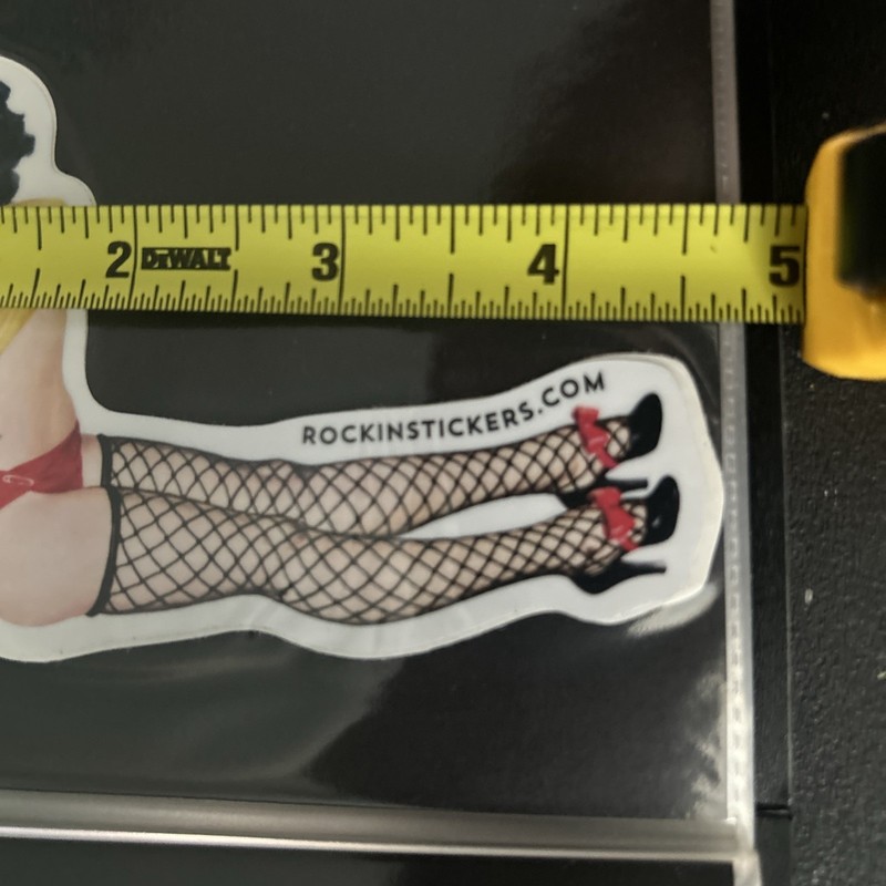 2 Classic Retro Sexy Pinup Brunette Girl Bikini Fishnets Sticker Rockinstickers gallery