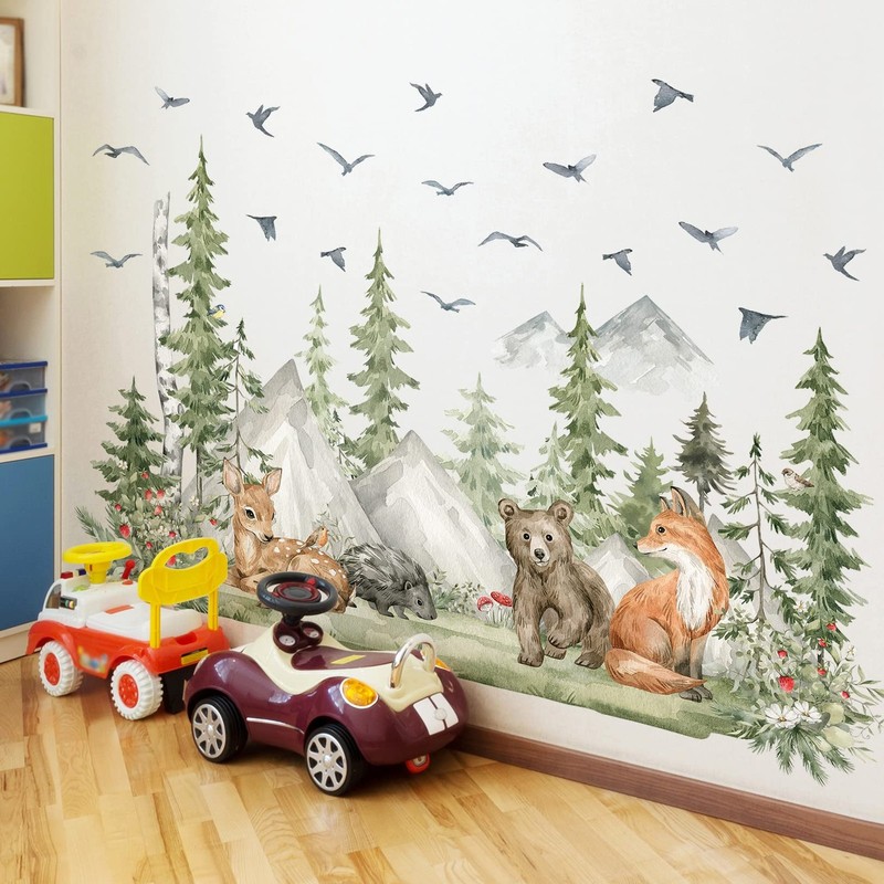 Amaonm 4 Sheet of 12×36 inch Giant Mountain Forest Tree Wall Decal Woodland D…