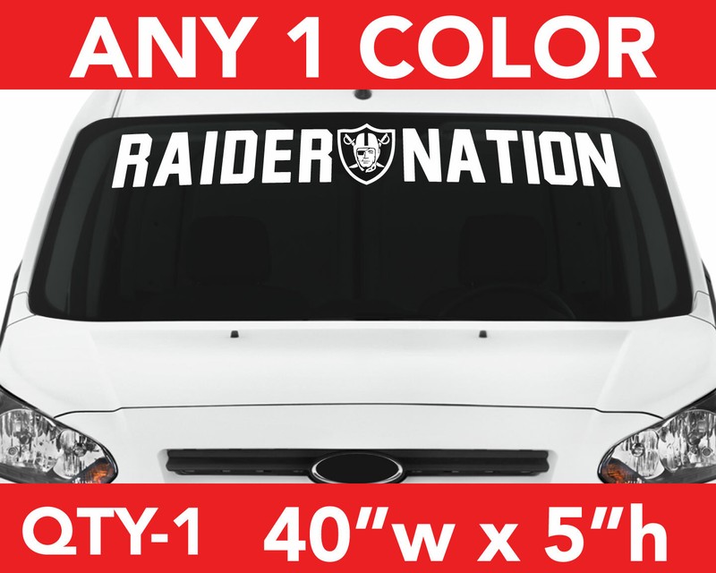 OAKLAND RAIDERS ” RAIDER NATION ” WINDSHIELD DECAL STICKER 40″x 5″ ANY 1 COLOR