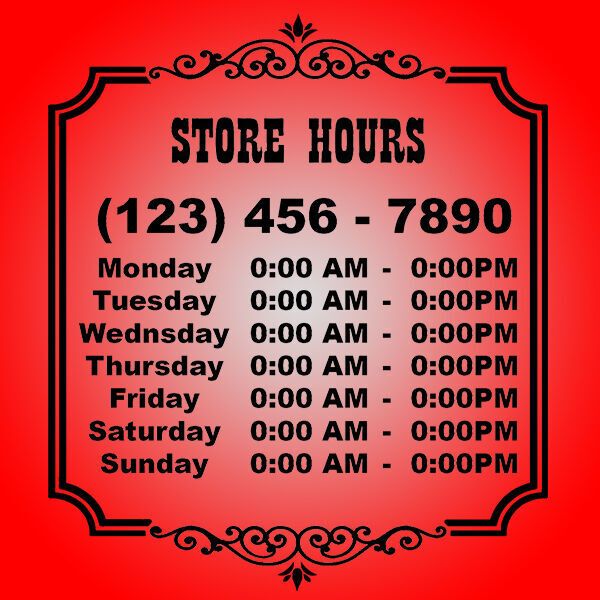 23″ X 20″ Custom Business Store Hours Vinyl Decal for Window Door Sticker Sign