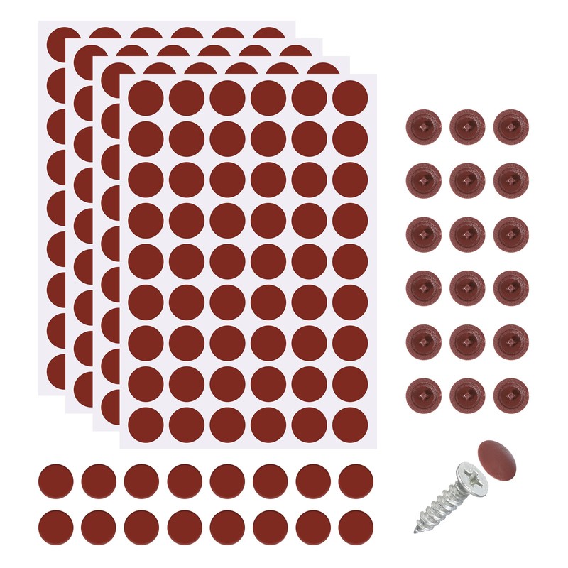 216Pcs Screw Hole Stickers and 200Pcs 12×3.5mm Screw Cover Caps, Red Brown