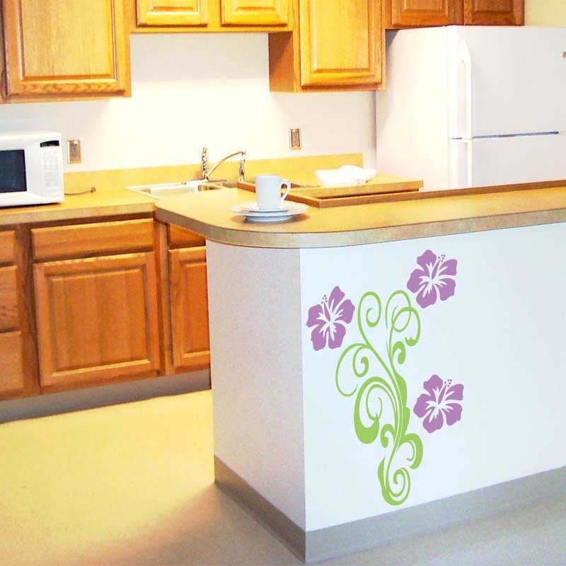 Hibiscus 3 ft Floral Scroll Room Design Vinyl Wall Sticker