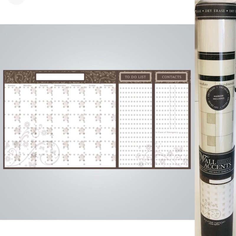 DCWV Decal Wall Art Organizer Calendar Notes , Peel-Stick Dry Erase, Brown