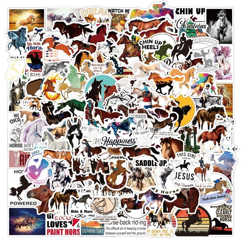 100pcs HORSE Stickers, Horse Merch,Water Bottle Laptop No Residue Stickers, #092