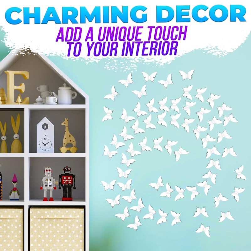 100Pcs White Butterfly Decor Set - 3D Butterflies for Bedroom, Nursery & Craf... gallery