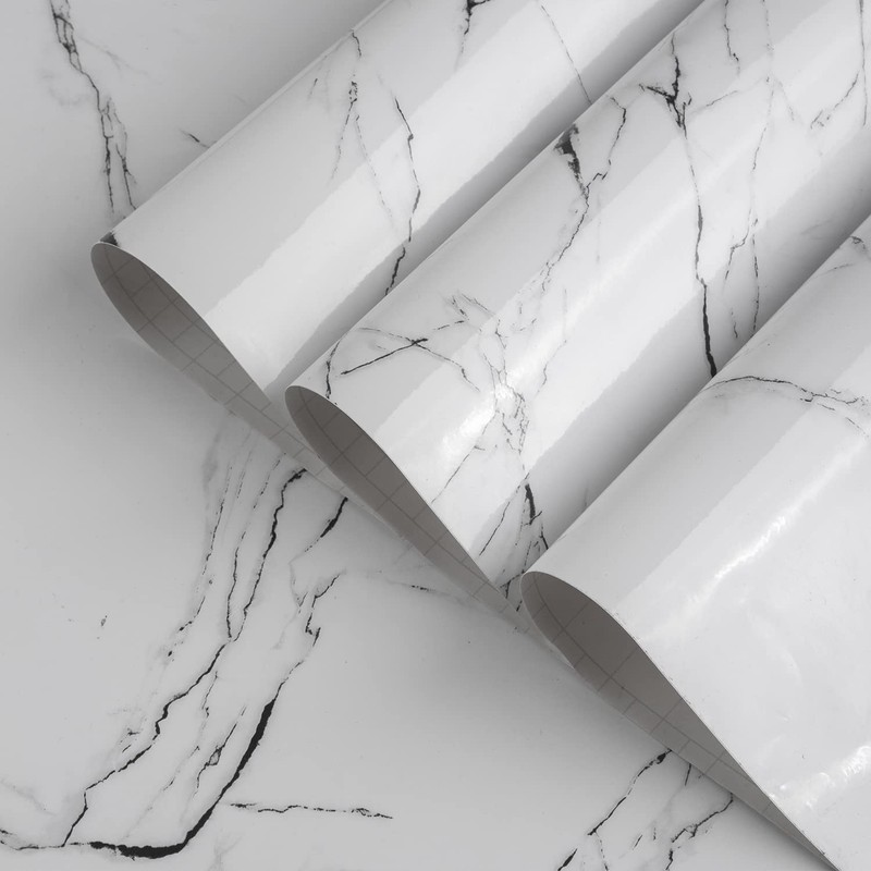 31.5x157inch Extra Wide Black White Marble Wallpaper Glossy Thicken Self-adhe…