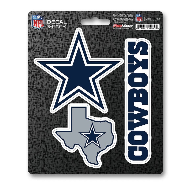 Dallas Cowboys 3-Pack Die-cut Decals Stickers Sheet Measures 5″ x 7″ New!