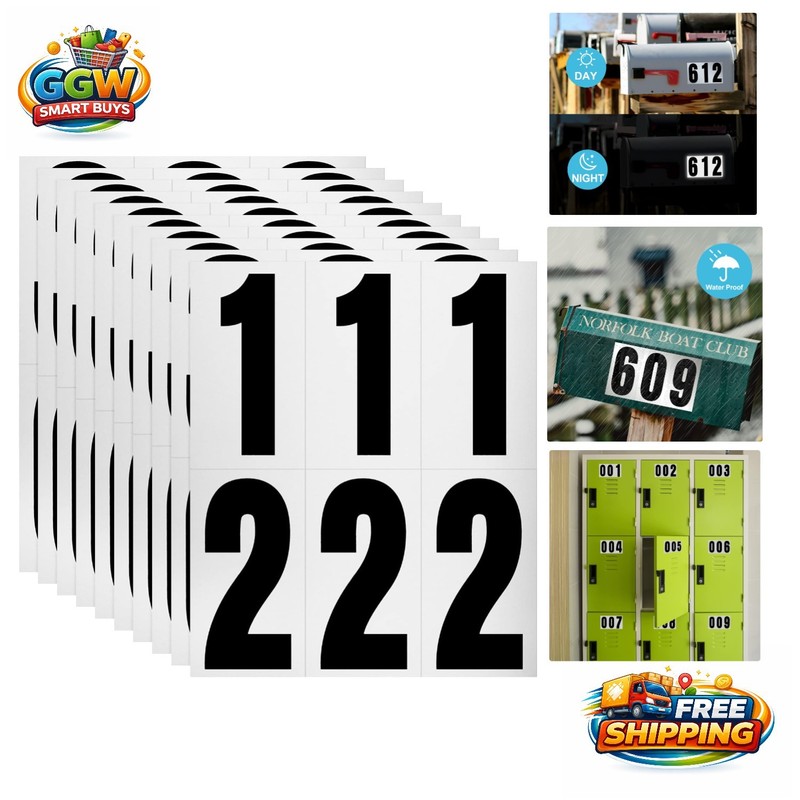 Durable 60-Piece Reflective Number Pack – Waterproof 3″ Vinyl Adhesive Stickers