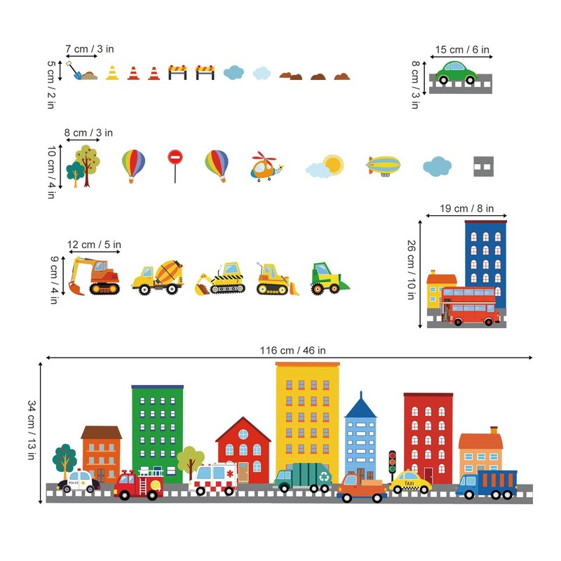 Transportation Road Wall Decals City Construction Cars Vehicles Trucks Wall S... gallery