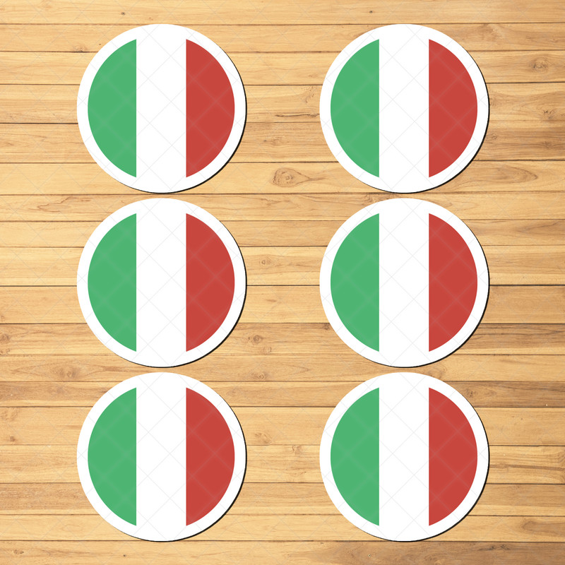 6- Pack Round Italian Flag Circular Stickers – Tricolor Italy Emblem Decals