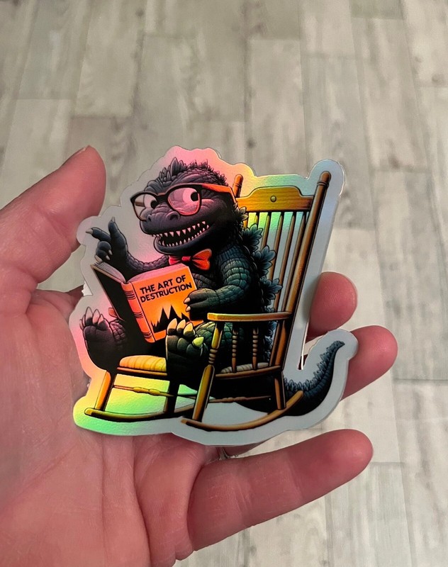 3Inch Godzilla Reading Book Holographic 3 Inch Waterproof Sticker