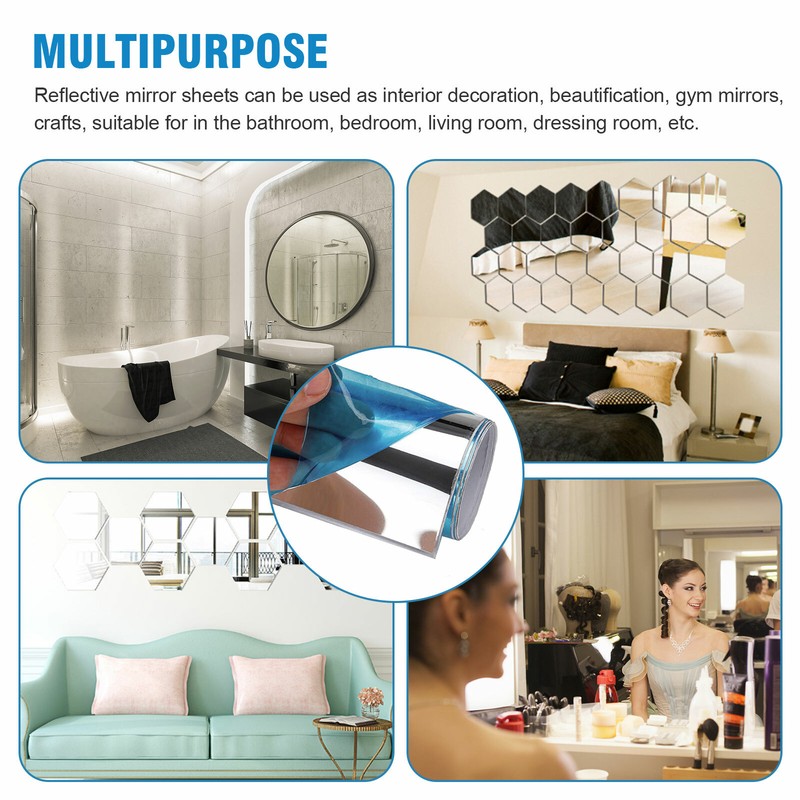 50x100cm Self Adhesive Mirror Reflective Tiles Wall Stickers Film Kitchen Decor gallery