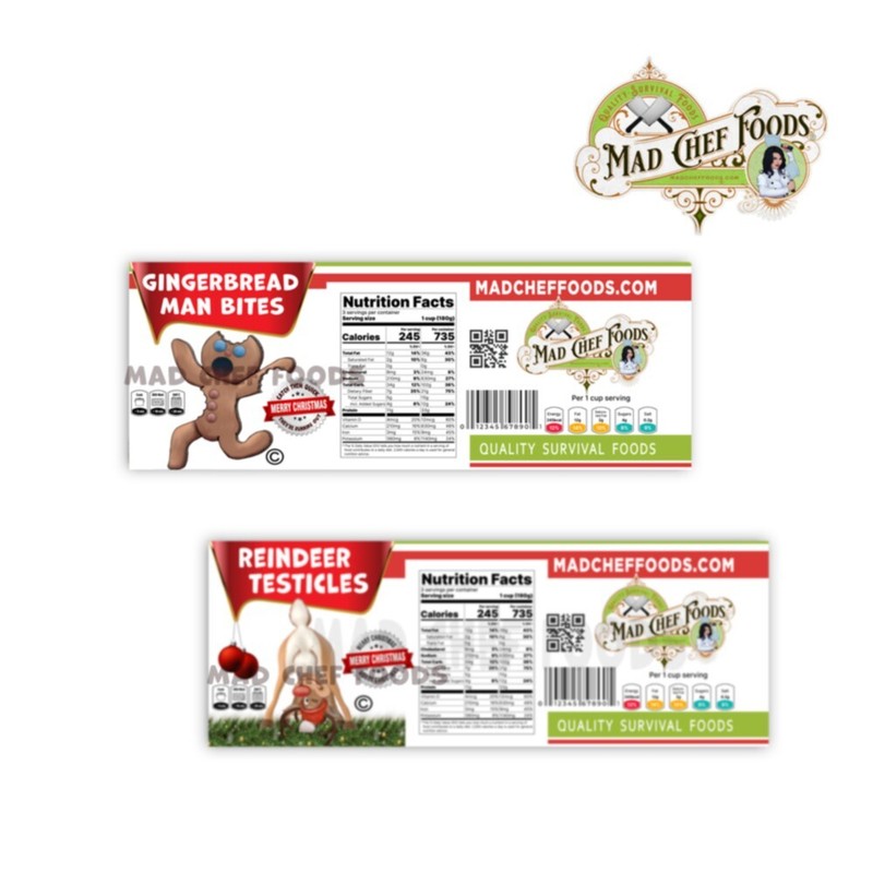 FUNNY CHRISTMAS Reindeer Testicle & Gingerbread Bites Can Label STUFFER Gag Gift