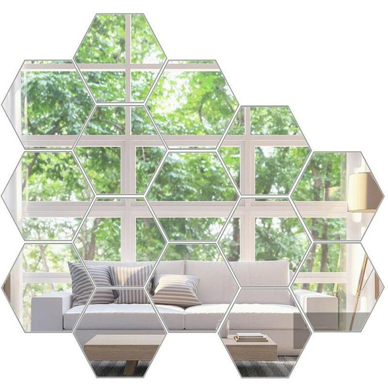 12/36pcs Art Mirror Hexagon Removable Acrylic Wall Stickers DIY Room Decor gallery