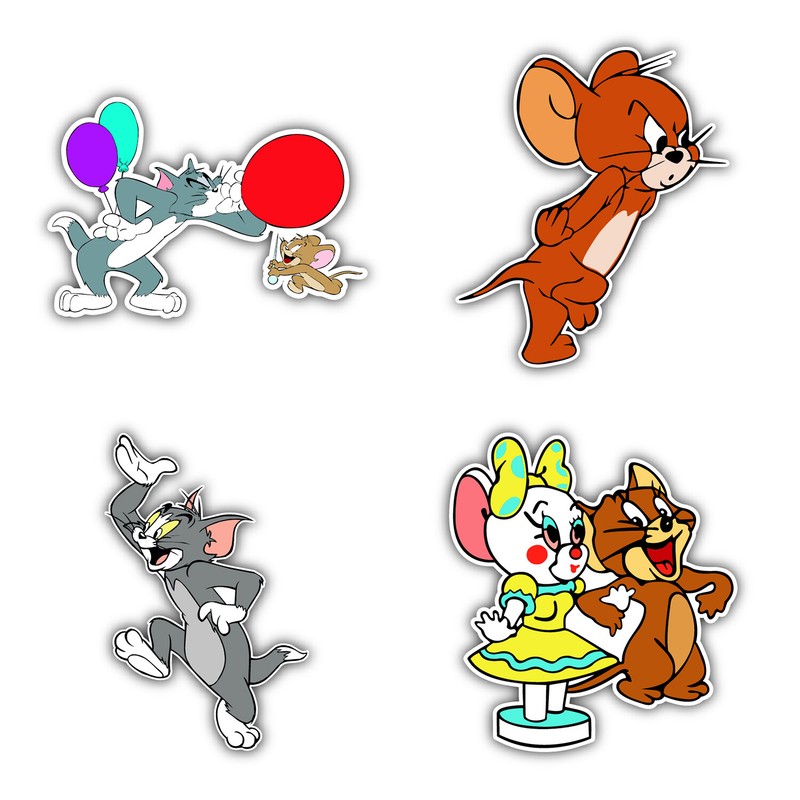 Tom And Jerry Cartoon Set Of 4 Vinyl Sticker Decal – 5” longer side ID:3