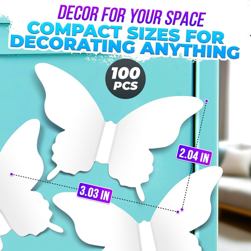 100Pcs White Butterfly Decor Set - 3D Butterflies for Bedroom, Nursery & Craf... gallery